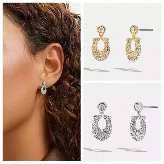 2025 Women's Gold Silver COA Inlaid Diamonds C Letter Pattern Logo Earrings Jewerly