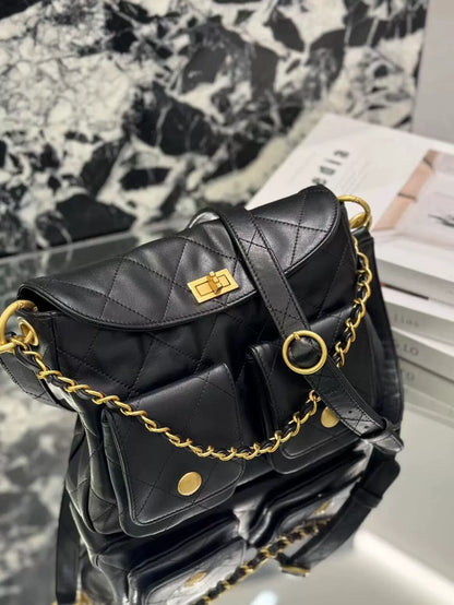 2025 Spring Summer New Black Casual All-match Hippie Hobo Messenger Bag Women's Diamond Chain One-shoulder Crossbody Large Capacity Bag