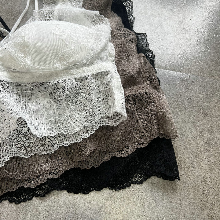 French Style Lace Sexy Cross Beautiful Back Bra Women's Silk Comfortable Slightly Gathered Good Chest Shape Bra Underwear