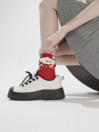 2025 Fall Winter Holiday Series Cartoon Socks Women's Christmas Red and Green Cotton Middle-tube Socks